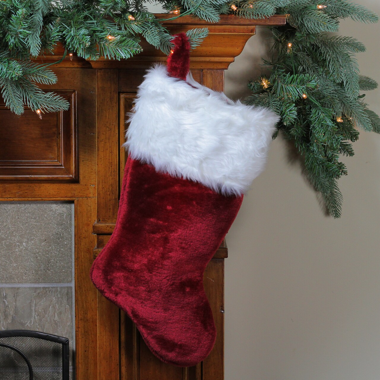 Northlight Traditional Christmas Stocking with Cuff - 20" - Burgundy and White